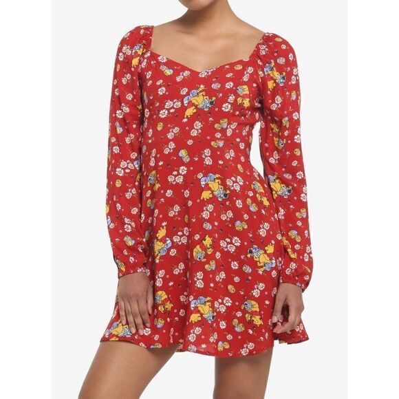 Disney Winnie The Pooh Floral Long-Sleeve Dress (Small) - Picture 1 of 8